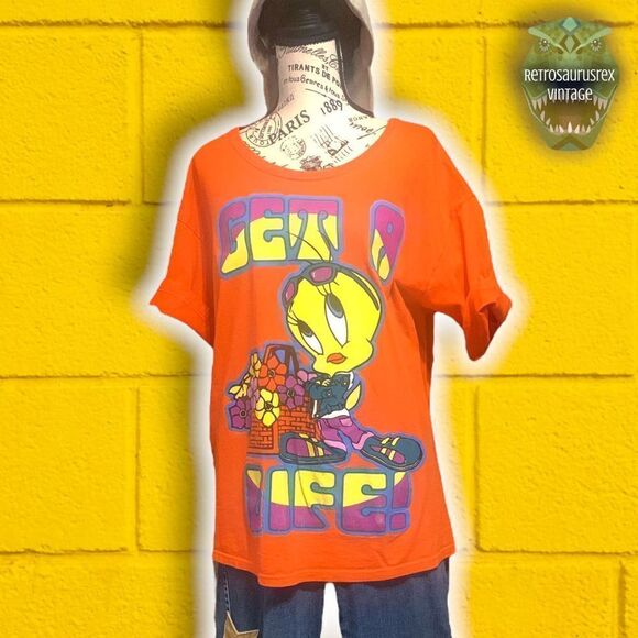 Vintage 1990’s Kidcore Tweety Bird Get A Life Looney Tunes Oversized Graphic Shi - Picture 5 of 8